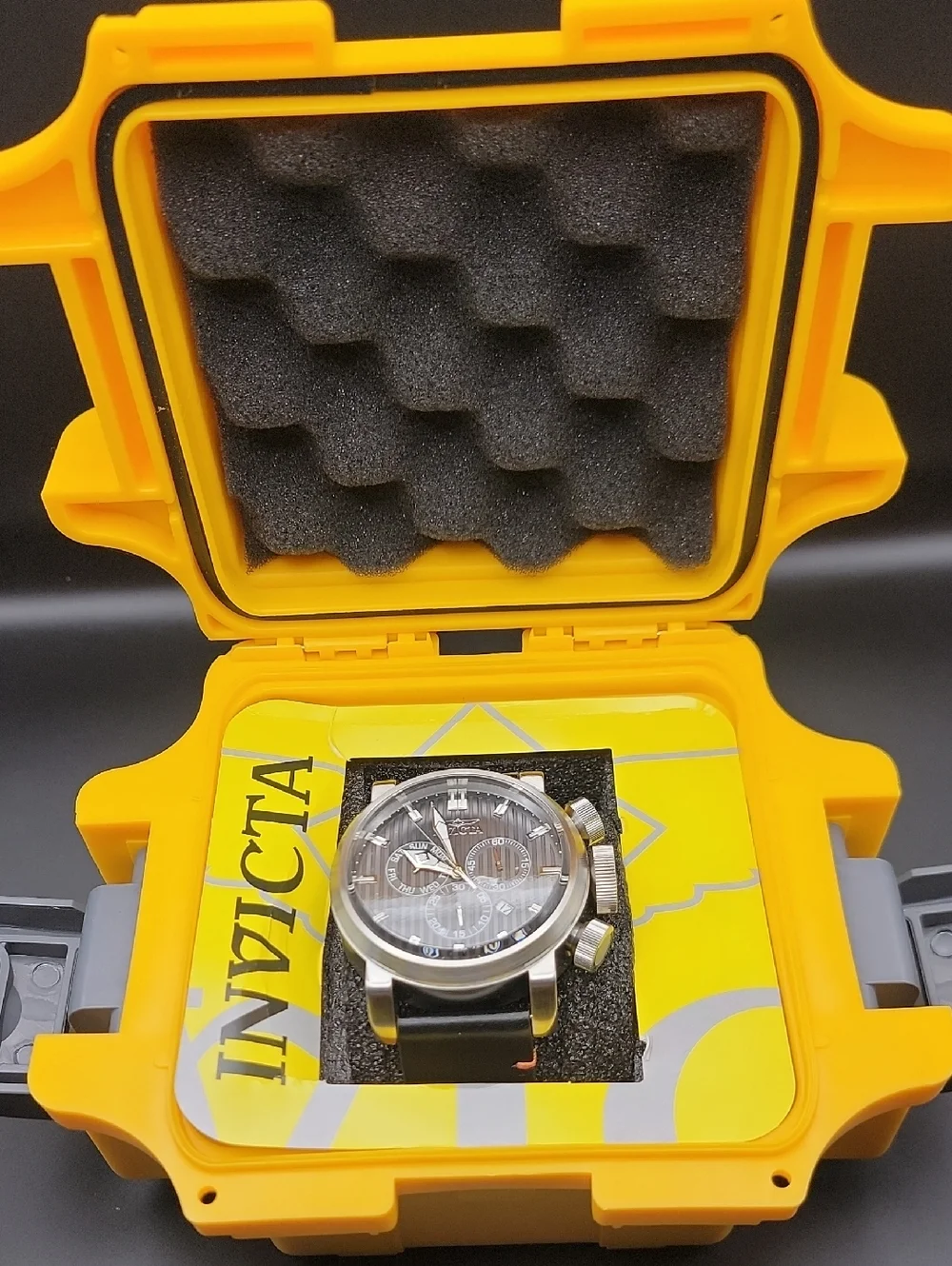 53mm Invicta CEO Mens Aviator Black Brushed Stainless Chronograph Watch Signed